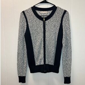 Banana Republic Womens Tweed Bomber Jacket Size S Black Gray Academia Quiet Luxe